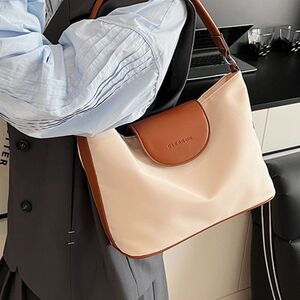 Cream and Tan Shoulder Bag